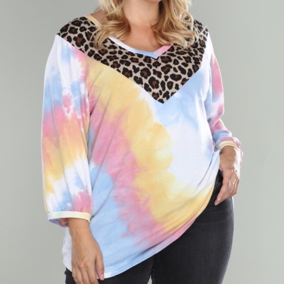 Tops - (3X) Plus Size Tie Dye Pastel Rainbow Sweater